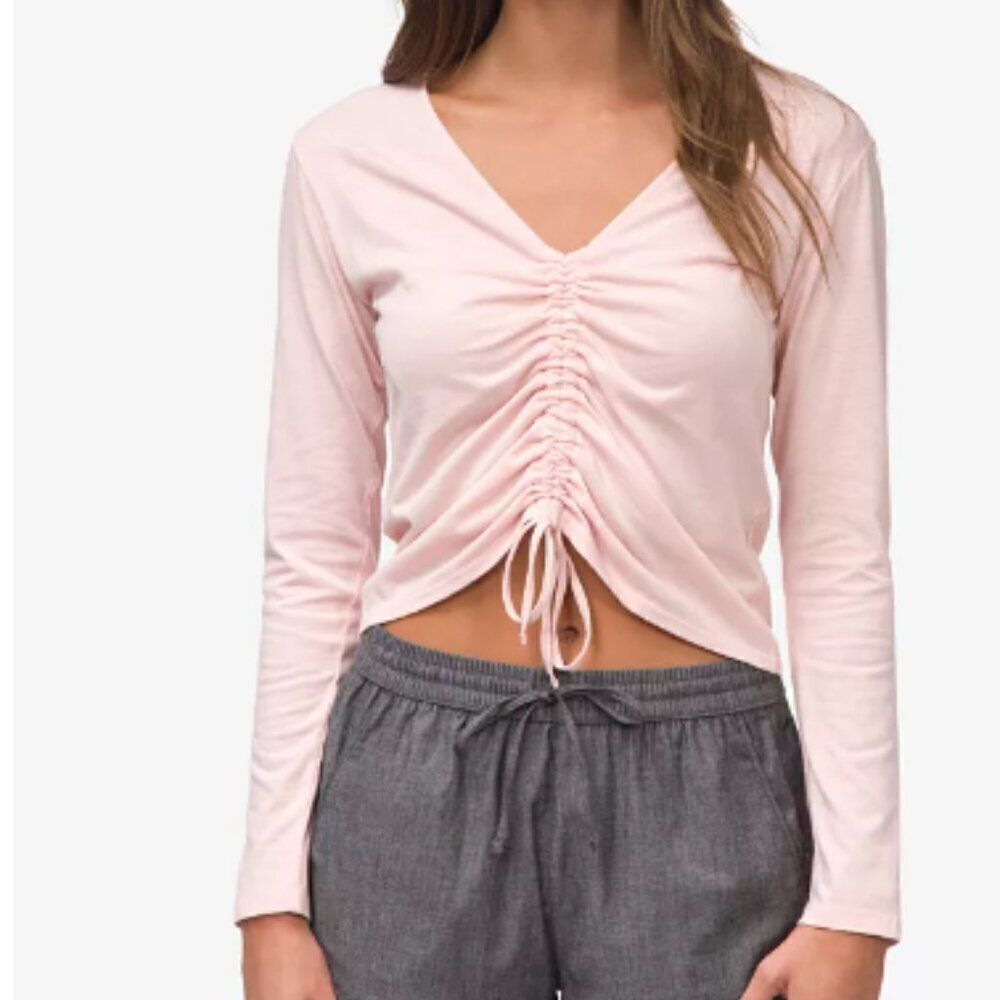 NWT Hurley Juniors' So Caught Up Ruched Cropped Tie Top size XL Pink V-Neck